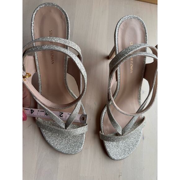 Stuart Weitzman Align 95 Glitter Party Sandal In Metallic gold size 7.5 - Picture 7 of 10